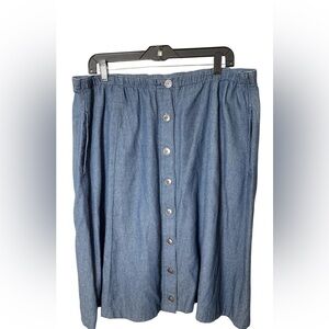 Vermont Country Store Denim Skirt 1X button front modest elastic waist